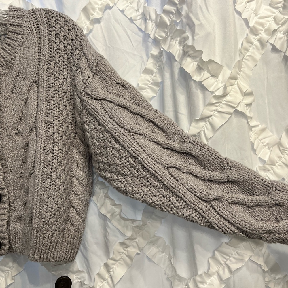 NWT - Free People Bonfire Cable Knit Cardi in Stone (Grey) - Picture 8 of 12